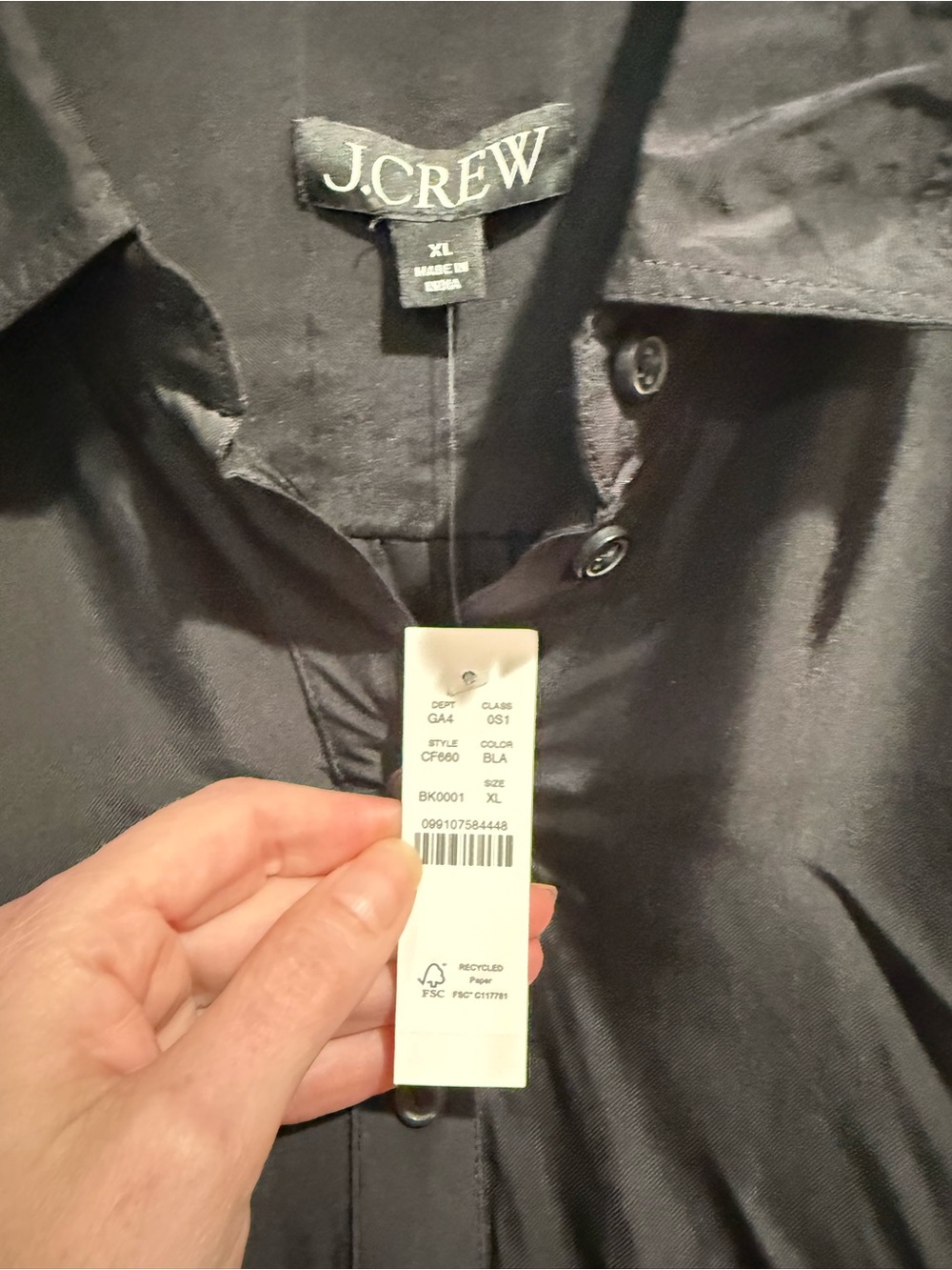 J.Crew Amelia Popover Shirt-dress in Drapey Viscose Twill Black NWT Size XL - Picture 3 of 8